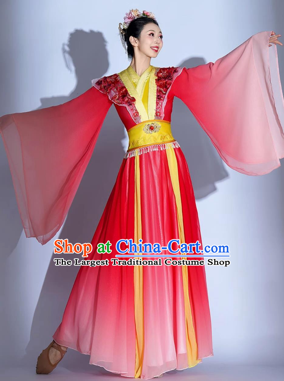 Classical Dance Performance Costume Chinese Han Tang Dynasty Splendor Dance Attire Elegant Red Dress