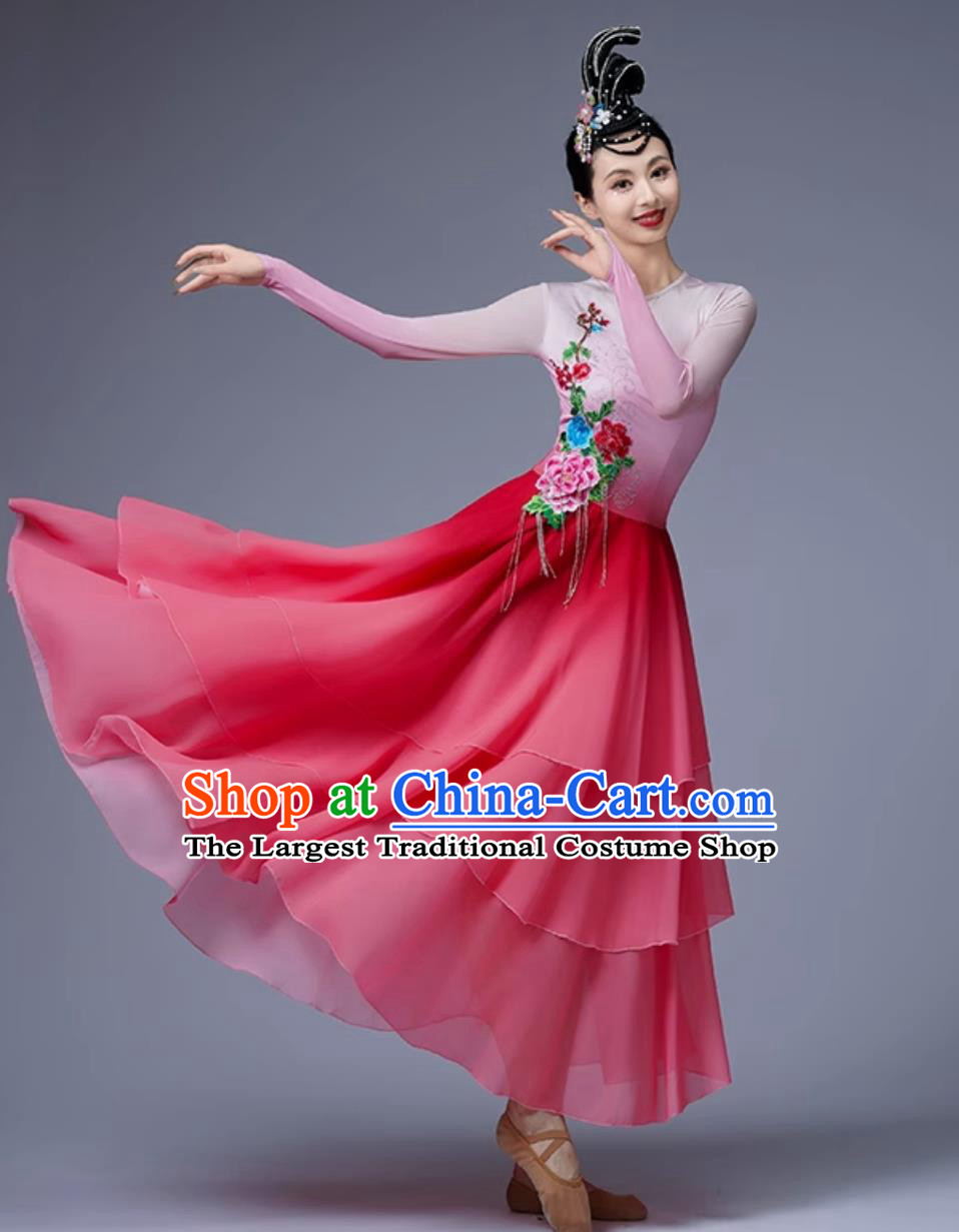 Chinese Classical Dance Costume Women Falling Petals Dance Attire Umbrella Dance Dress