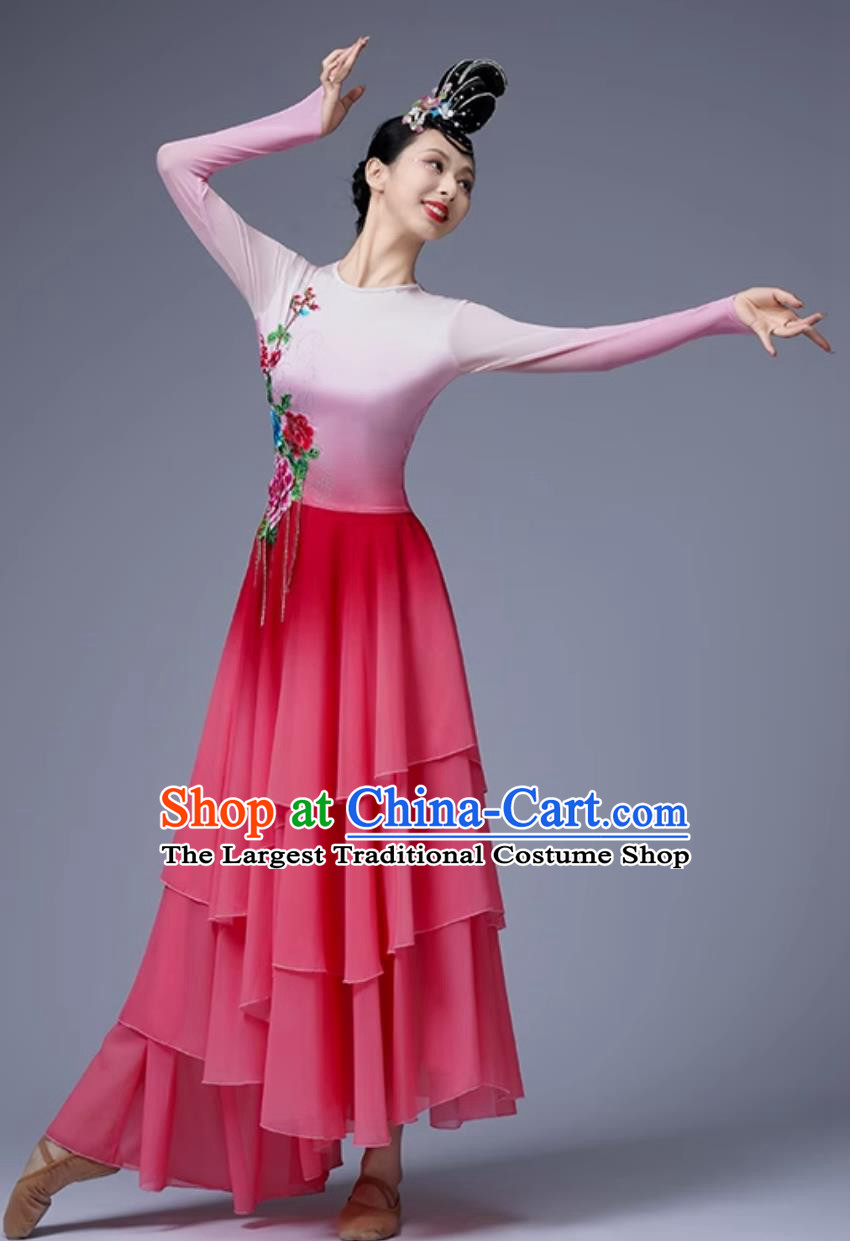 Chinese Classical Dance Costume Women Falling Petals Dance Attire Umbrella Dance Dress