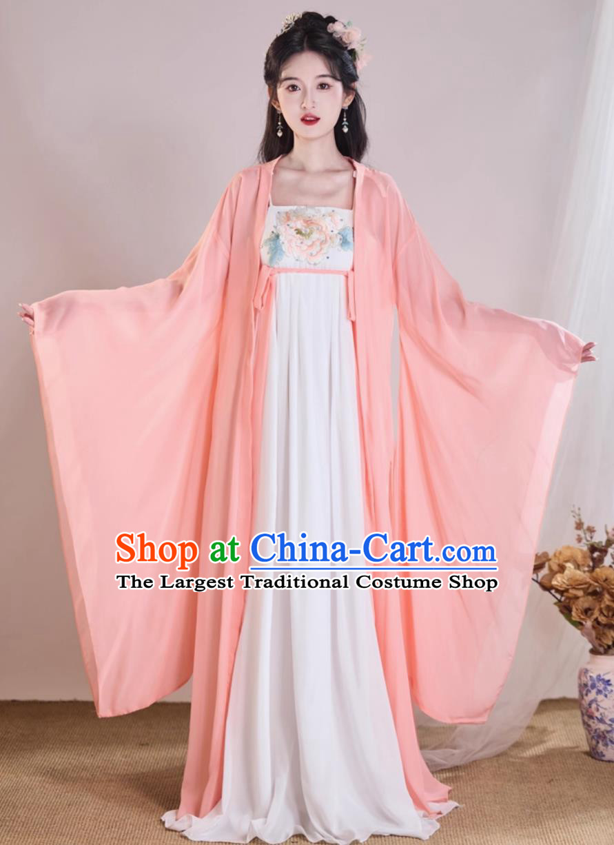Pink Han Tang Dance Costume Wide Sleeve Classical Performance Dress Women Chinese Traditional Qixiong Ruqun