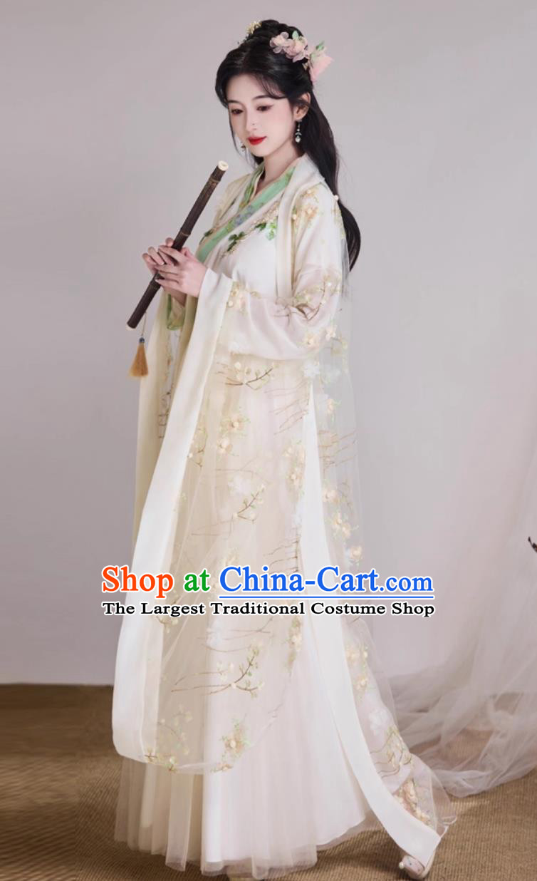 Champagne Ancient Style Women Hanfu Chinese Fairy Classical Dance Performance Costume Two Piece Set