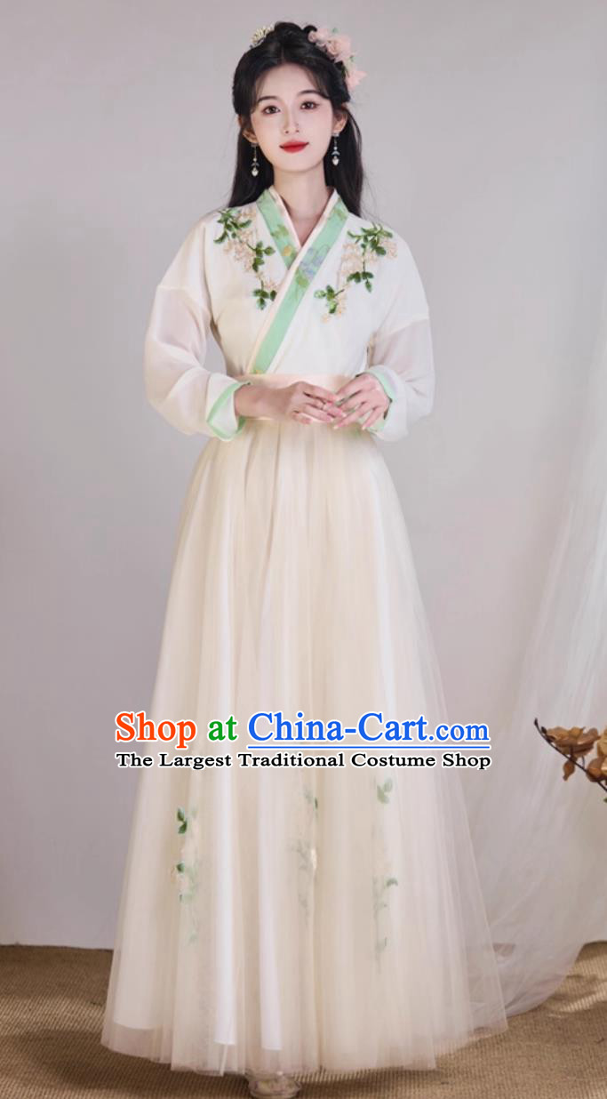 Champagne Ancient Style Women Hanfu Chinese Fairy Classical Dance Performance Costume Two Piece Set