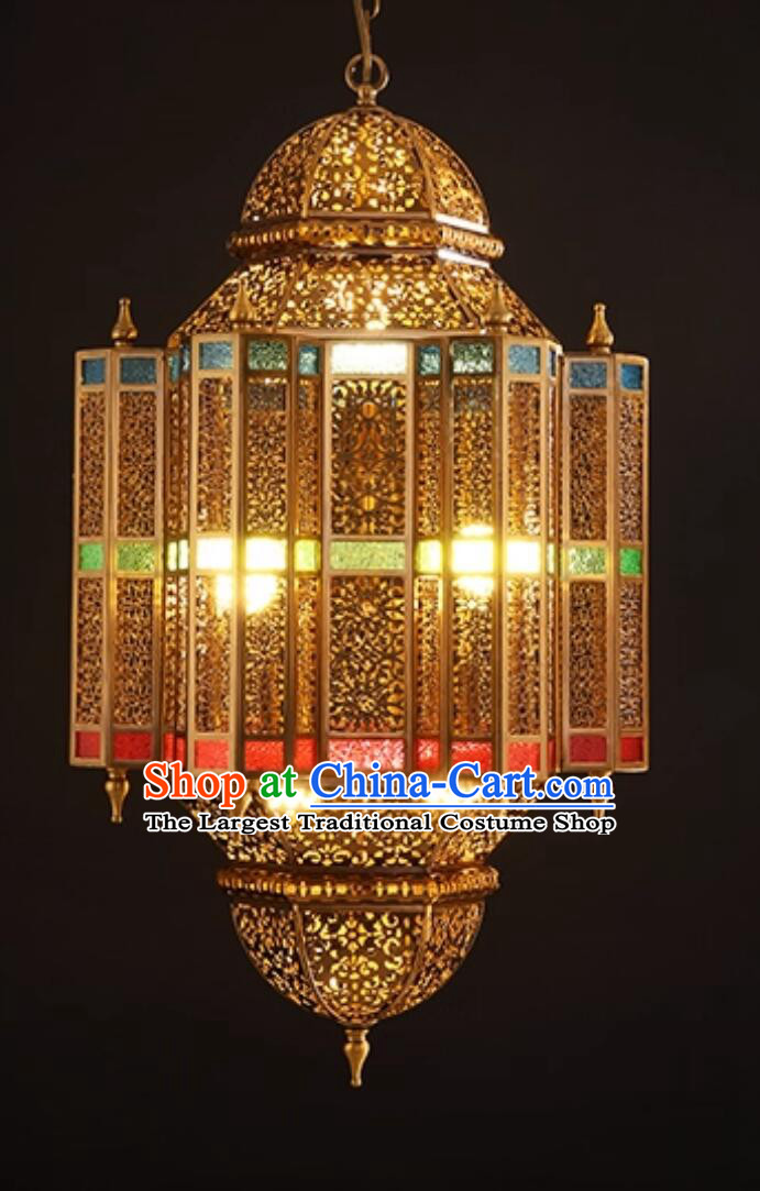 Southeast Asian Wrought Iron Hollow Entryway Lighting Thai Restaurant Living Room Decorative Hanging Lamp