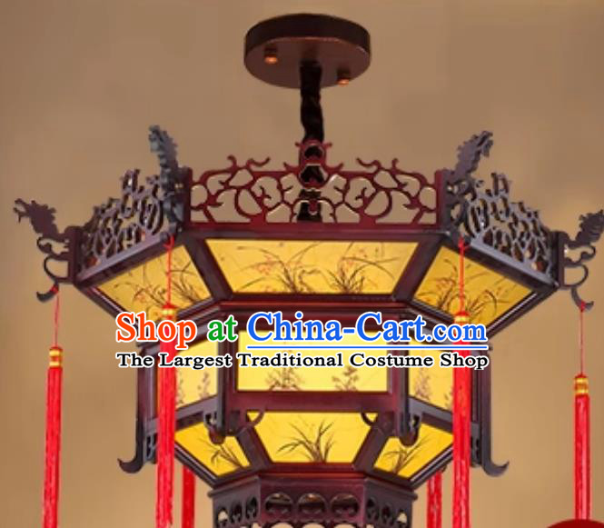 Chinese Wood Vintage Lamp Ancient Hall Restaurant Teahouse Temple Lantern Large Yellow LED Palace Lantern