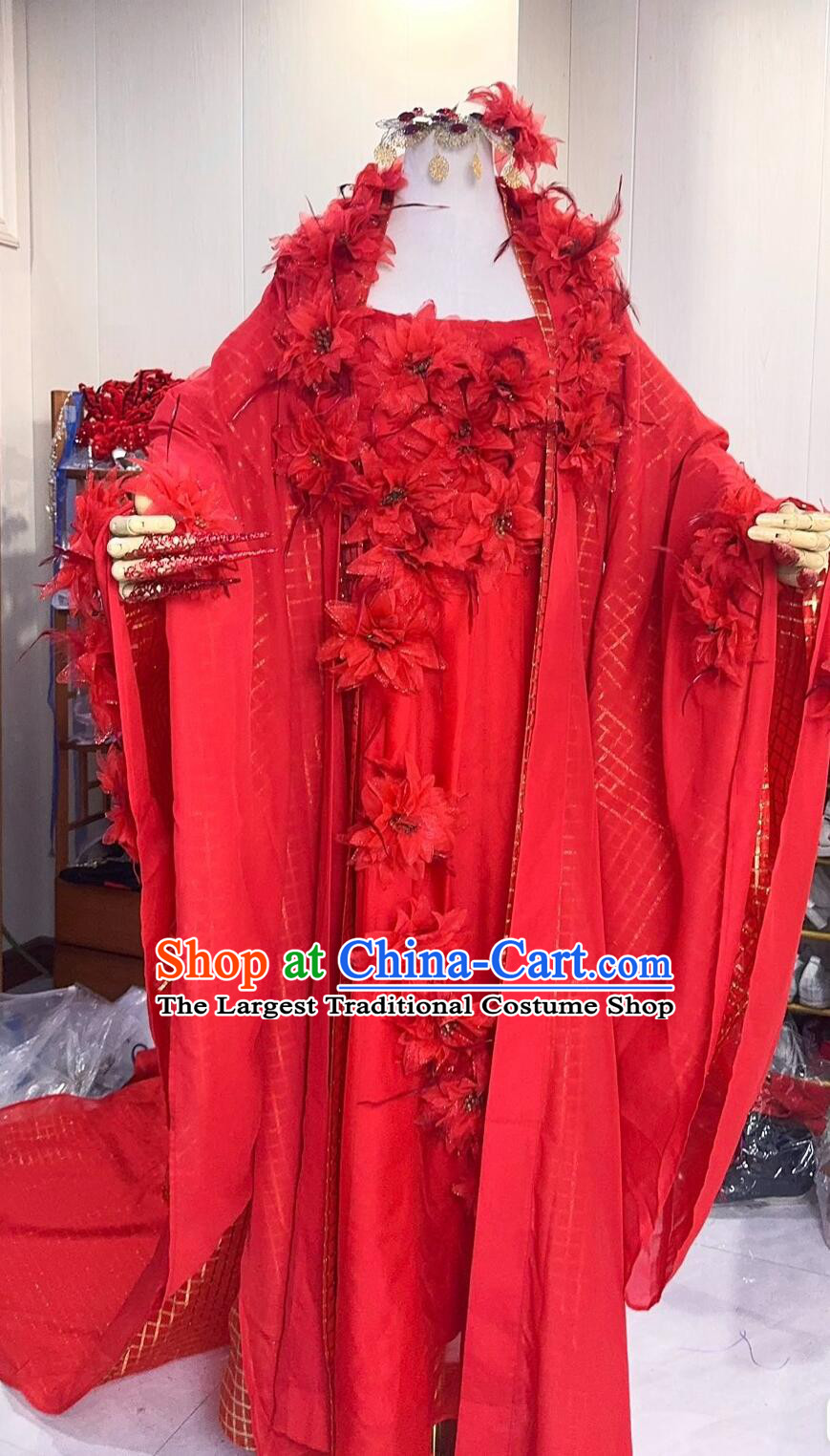 Chinese Paladin  Fire Ghost King Cosplay Costume Ancient Chinese Queen Red Dress Flame Demon King Replica Clothing