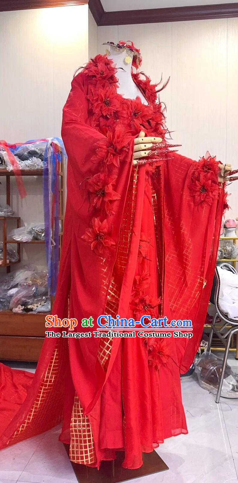 Chinese Paladin  Fire Ghost King Cosplay Costume Ancient Chinese Queen Red Dress Flame Demon King Replica Clothing