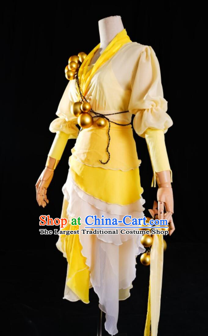 Chinese Paladin  Hua Ying Replica Clothing Cosplay Fairy Costume Ancient Chinese Young Lady Yellow Dress