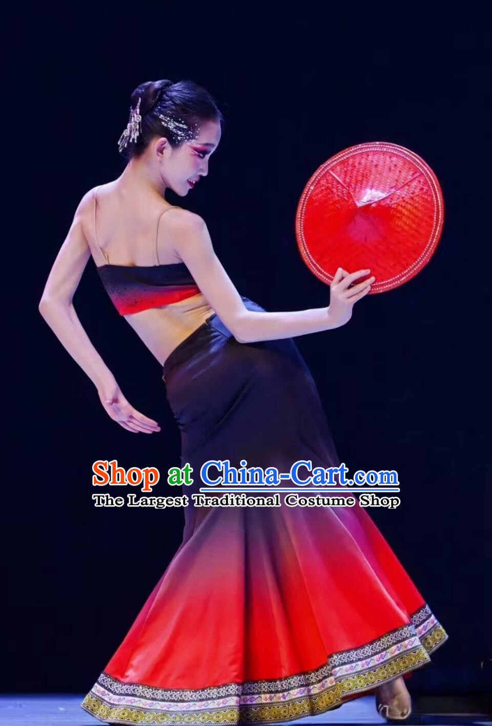 Chinese Dai Ethnic Dance Costume Women Yue Ying Li Ying Performance Dress Mermaid Tail Group Dance Stage Outfit