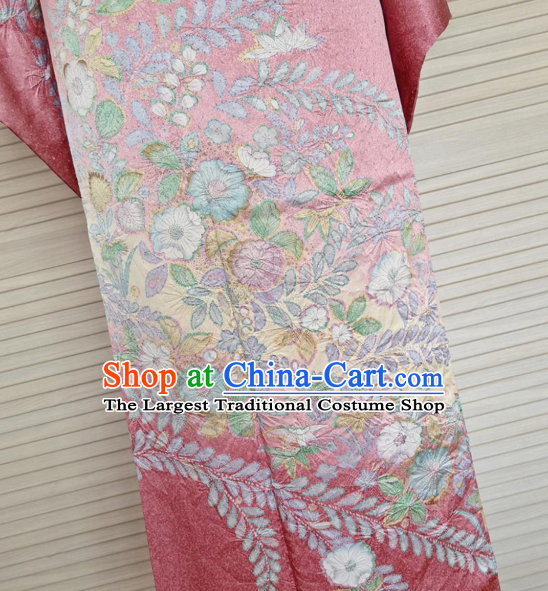 Japanese Traditional Silk Houmongi Kimono Tsukesage Tomesode Yuzen Embroidery Ombre Dress