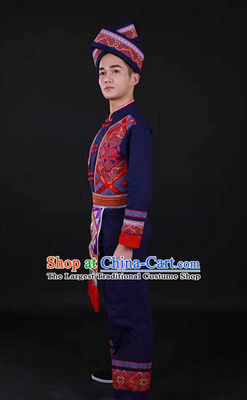 Traditional Chinese Minority Performance Attire Guangxi Zhuang Ethnic Men Dance Costume