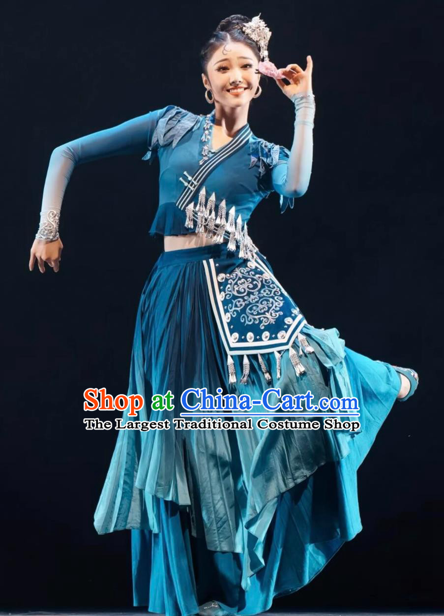 Chinese Classical Dance Costume Women Miao Ethnic Flower Dance Dress National Solo Dance Tao Li Cup Performance Wear