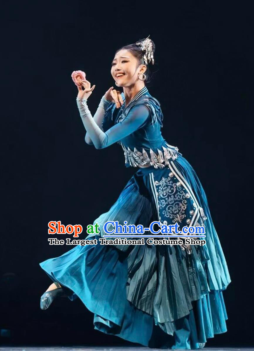Chinese Classical Dance Costume Women Miao Ethnic Flower Dance Dress National Solo Dance Tao Li Cup Performance Wear