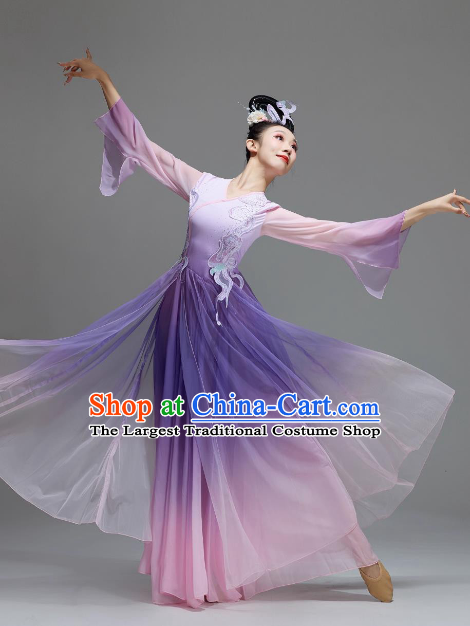 Chinese Classical Dance Costume Women Grand Opening Performance Long Dress Purple Charm Dance Attire