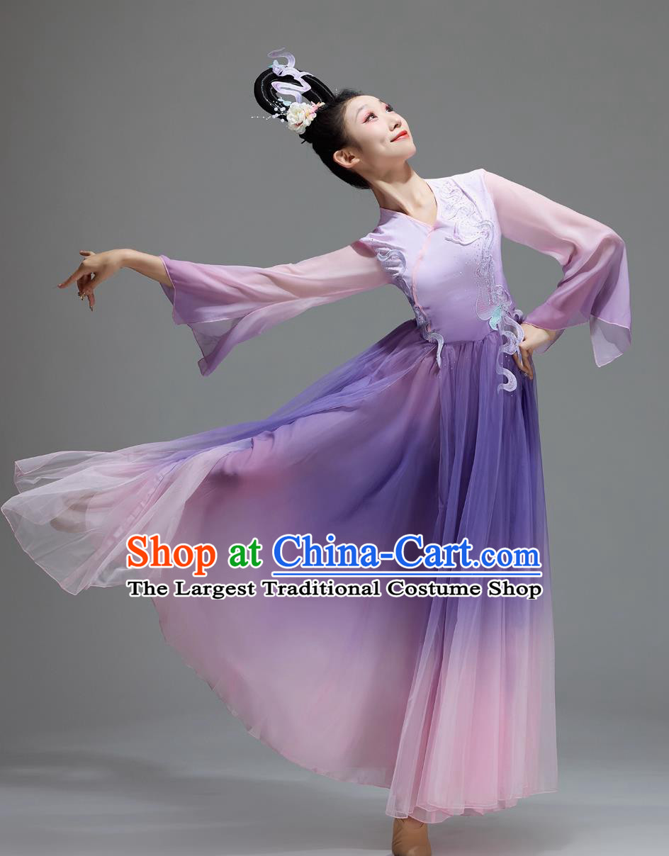 Chinese Classical Dance Costume Women Grand Opening Performance Long Dress Purple Charm Dance Attire