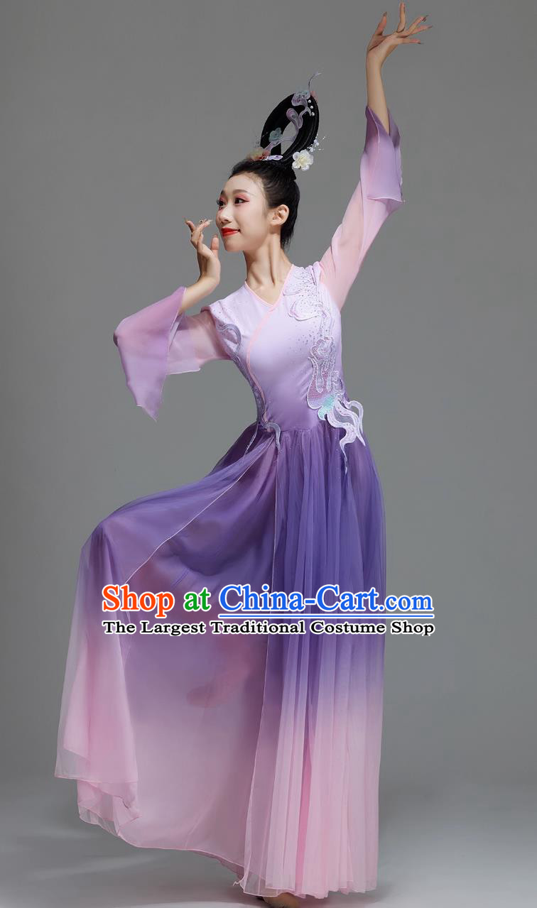 Chinese Classical Dance Costume Women Grand Opening Performance Long Dress Purple Charm Dance Attire