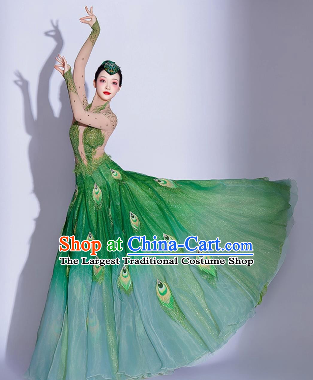 Green Peacock Dress Yang Liping Peacock Dance Costume Spirit Of Peacock Performance Clothing Chinese Dai Ethnic Dance Show Attire