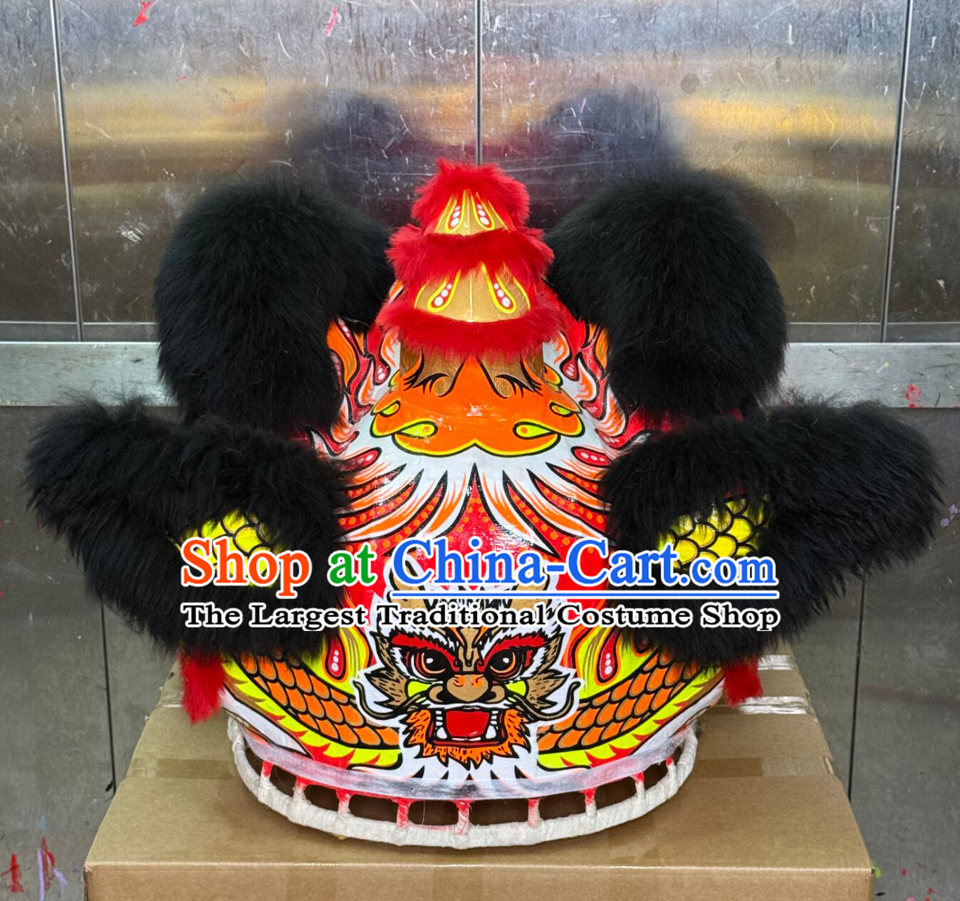 Black Wool Handmade Fut San Lion Head Chinese Lion Dance Costume Complete Set