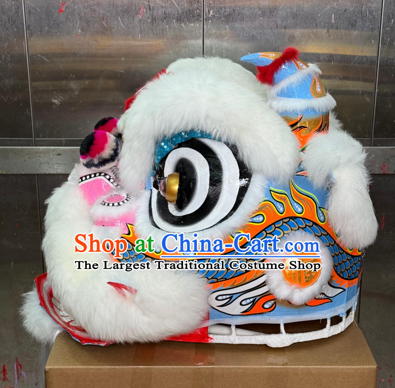 White Wool Handmade Fut San Lion Head Chinese Lion Dance Costume Complete Set
