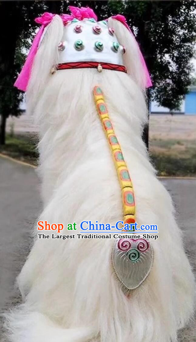 White Lion Dance Full Set White Yak Hair Double Person Lion Dance Smiling Face Lion Performance Prop