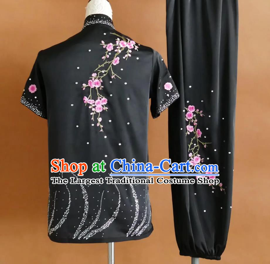 Black Embroidered Changquan Wushu Uniform Martial Arts Competition Performance Costume