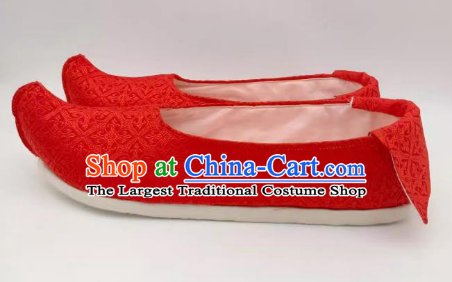 Ming Dynasty Plain Satin Shoes Hanfu Shoes Chinese Red Brocade Shoes