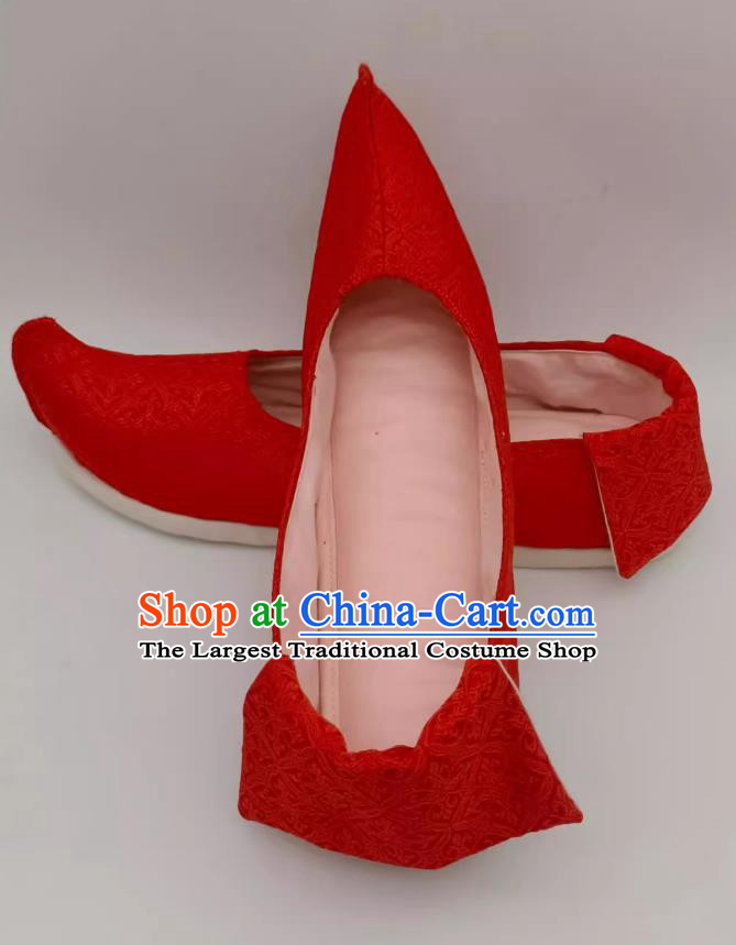 Ming Dynasty Plain Satin Shoes Hanfu Shoes Chinese Red Brocade Shoes