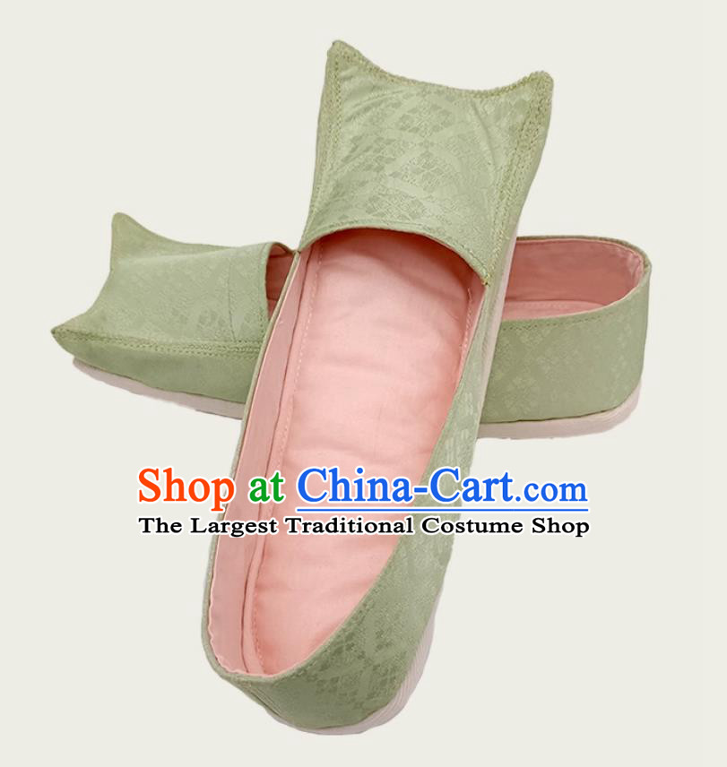 Handmade Hanfu Heritage Thousand Layer Sole Traditional Cloth Shoes Western Han Dynasty Green Satin Shoes
