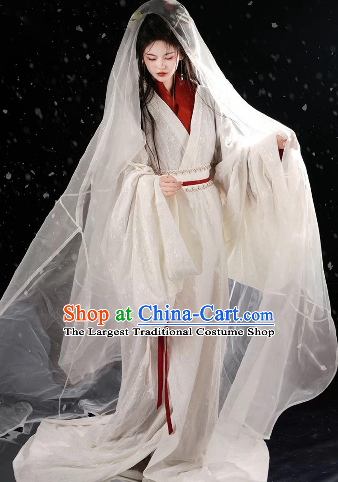Warring States White Hanfu Robe Traditional Chinese Cross Collar Straight Hem Dress