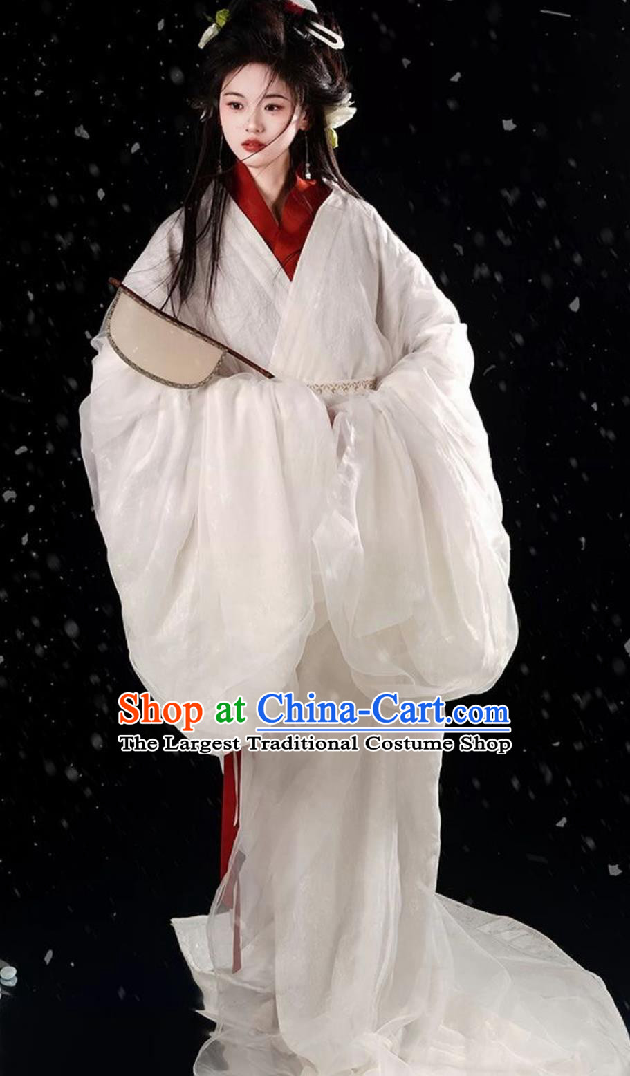 Warring States White Hanfu Robe Traditional Chinese Cross Collar Straight Hem Dress