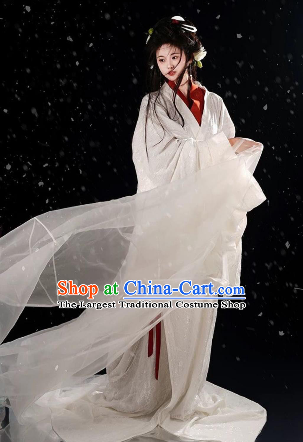 Warring States White Hanfu Robe Traditional Chinese Cross Collar Straight Hem Dress