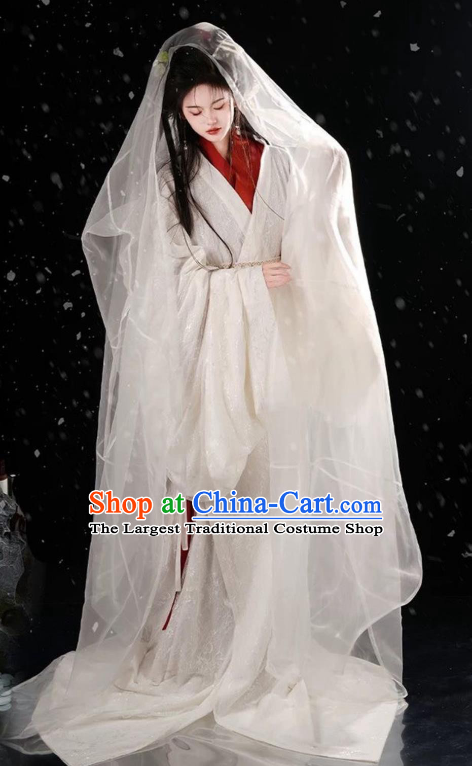 Warring States White Hanfu Robe Traditional Chinese Cross Collar Straight Hem Dress