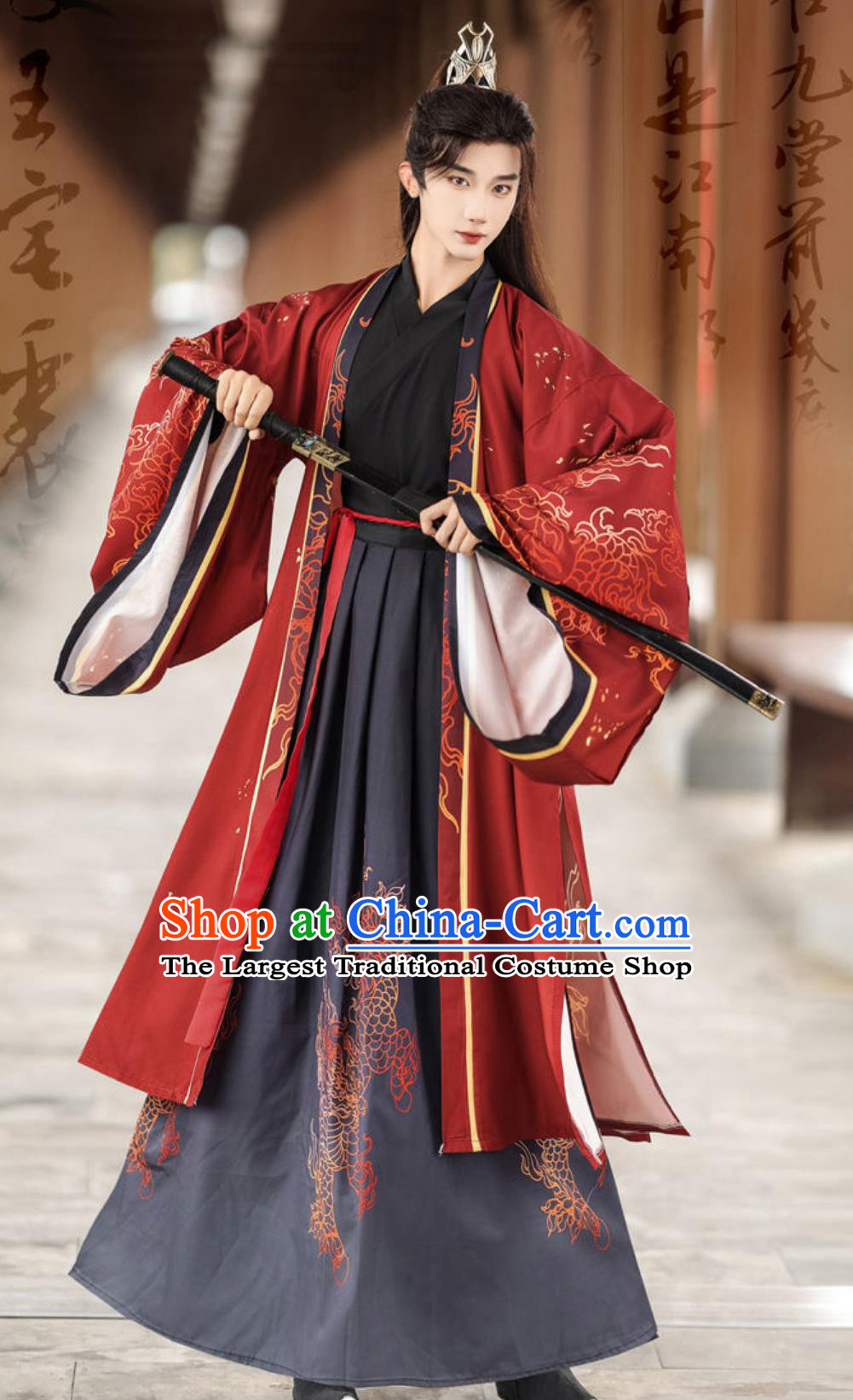 Traditional Chinese Hanfu Ancient Swordsman Outfit Cape Shirt and Skirt Complete Set