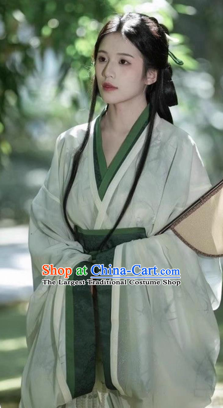 Light Green Warring States Hanfu Robe Authentic Wei Jin Dynasty Revival Straight Hem Traditional Chinese Outfit