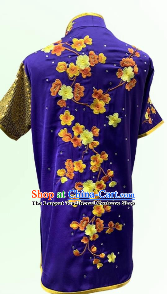 Embroidery Flowers Martial Arts Changquan Costume Premium Long Fist Wushu Competition Performance Purple Outfit