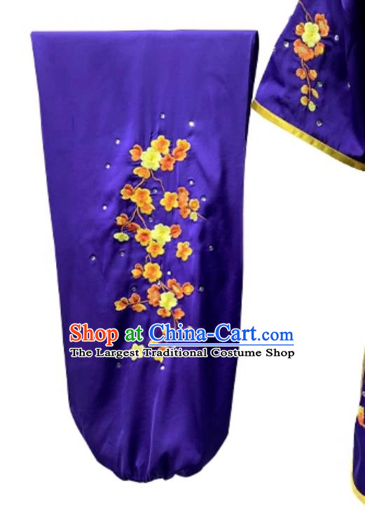 Embroidery Flowers Martial Arts Changquan Costume Premium Long Fist Wushu Competition Performance Purple Outfit