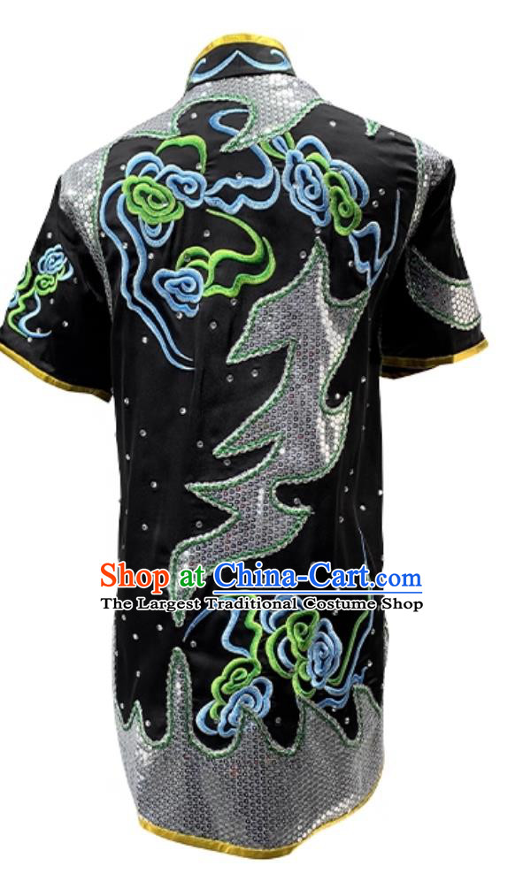 Embroidery Sequins Martial Arts Costume Professional Changquan Performance Black Uniform Wushu Competition Outfit