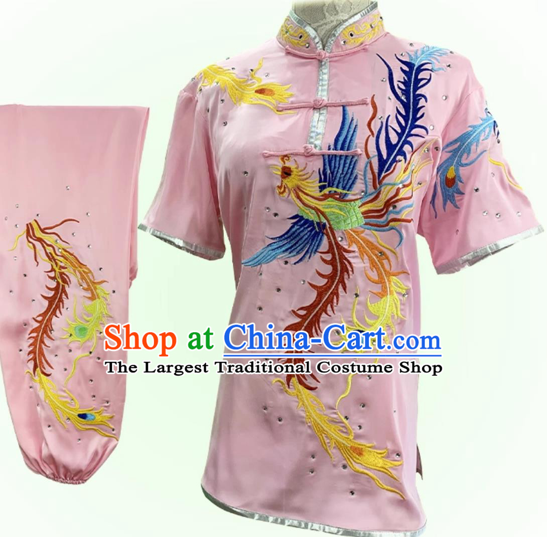 Professional Mulan Costume Wushu Competition Performance Outfit Martial Arts Pink Uniform