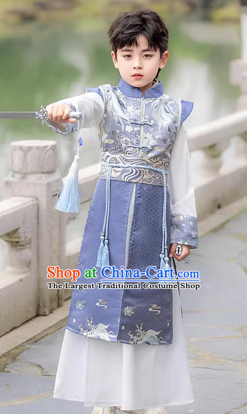 Chinese Boys Hanfu Ancient Ming Dynasty Swordsman Kids Performance Costume Traditional Tang Suit
