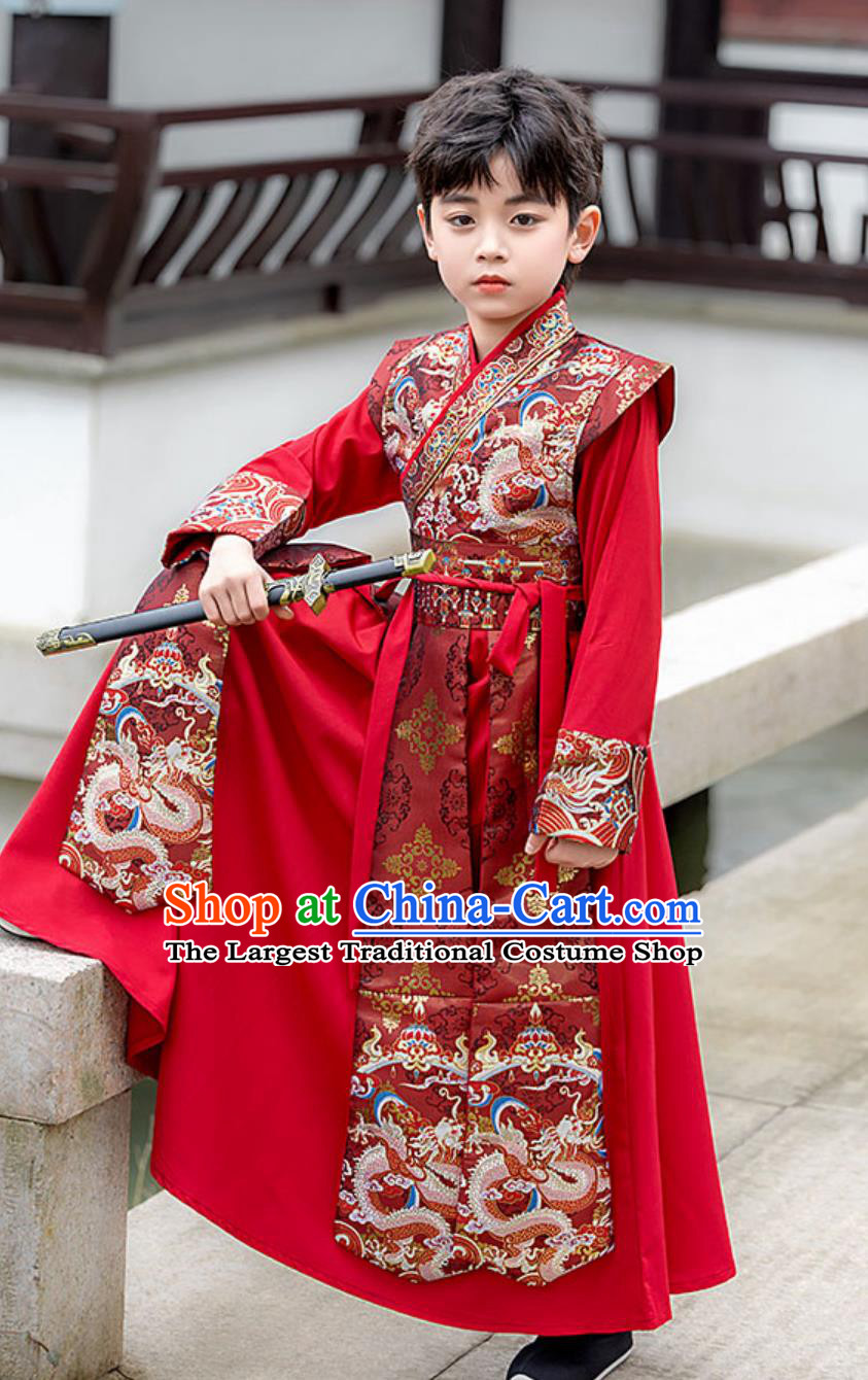 Kids Chinese Style Handsome Young Master Costume Ancient Clothing Boys Performance Outfit Traditional Hanfu