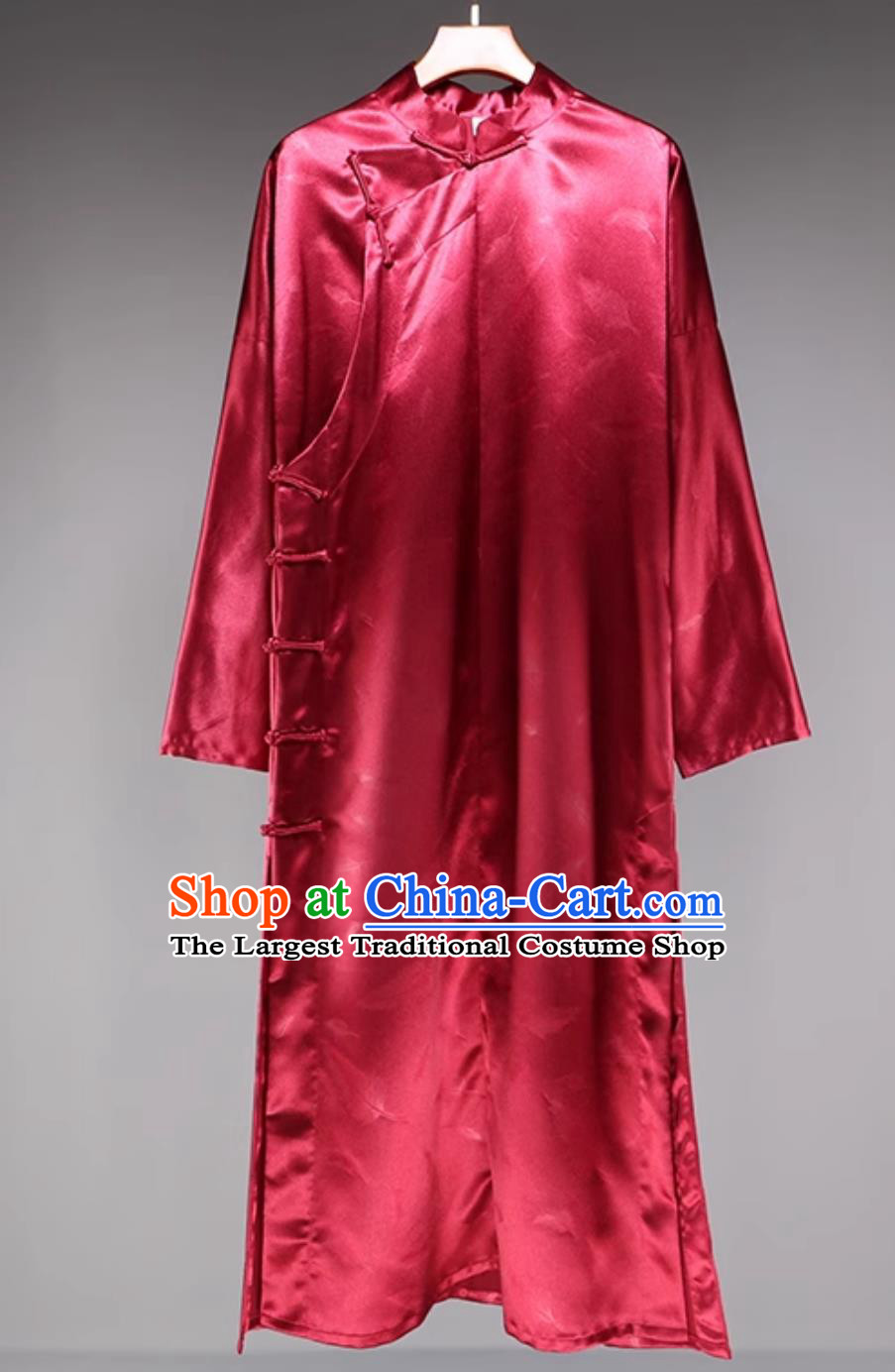 Chinese Mens Suit Diagonal Collar Republic Era Long Gown Brocade Jacquard Vintage Frog Button Traditional Formal Robe