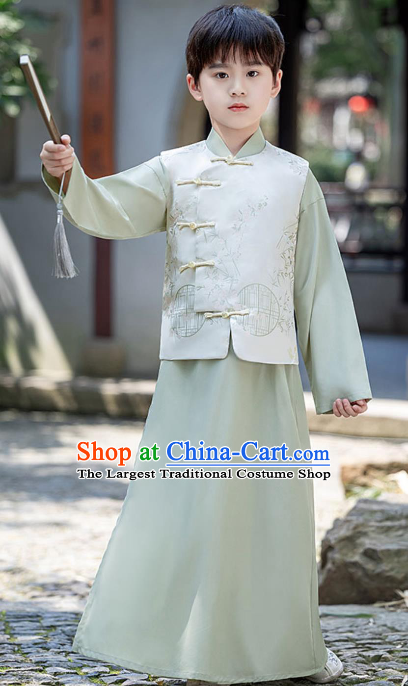 Kids Tang Suit Hanfu Long Gown Robe Handsome Young Master Chinese Boys Mandarin Jacket Traditional Outfit
