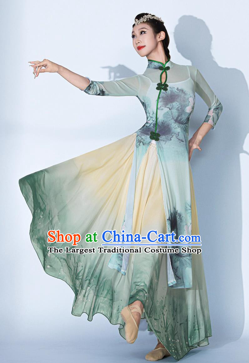Lotus Dance Costume Classical Dance Clothing Gauze Qipao Dress Chinese Dance Cheongsam