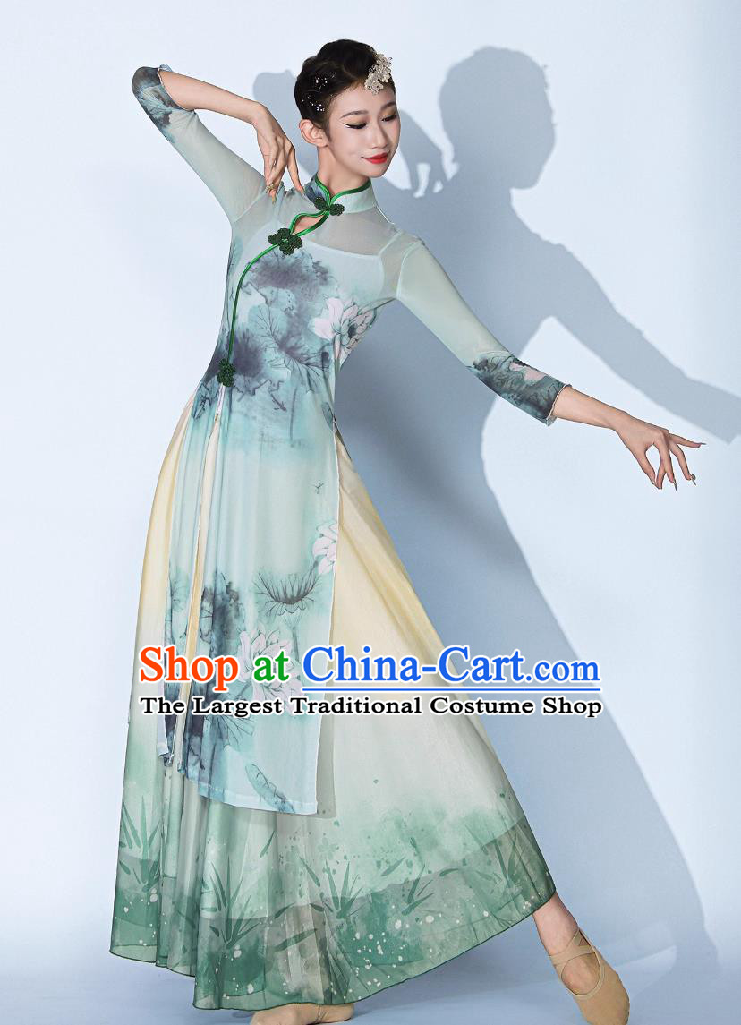 Lotus Dance Costume Classical Dance Clothing Gauze Qipao Dress Chinese Dance Cheongsam
