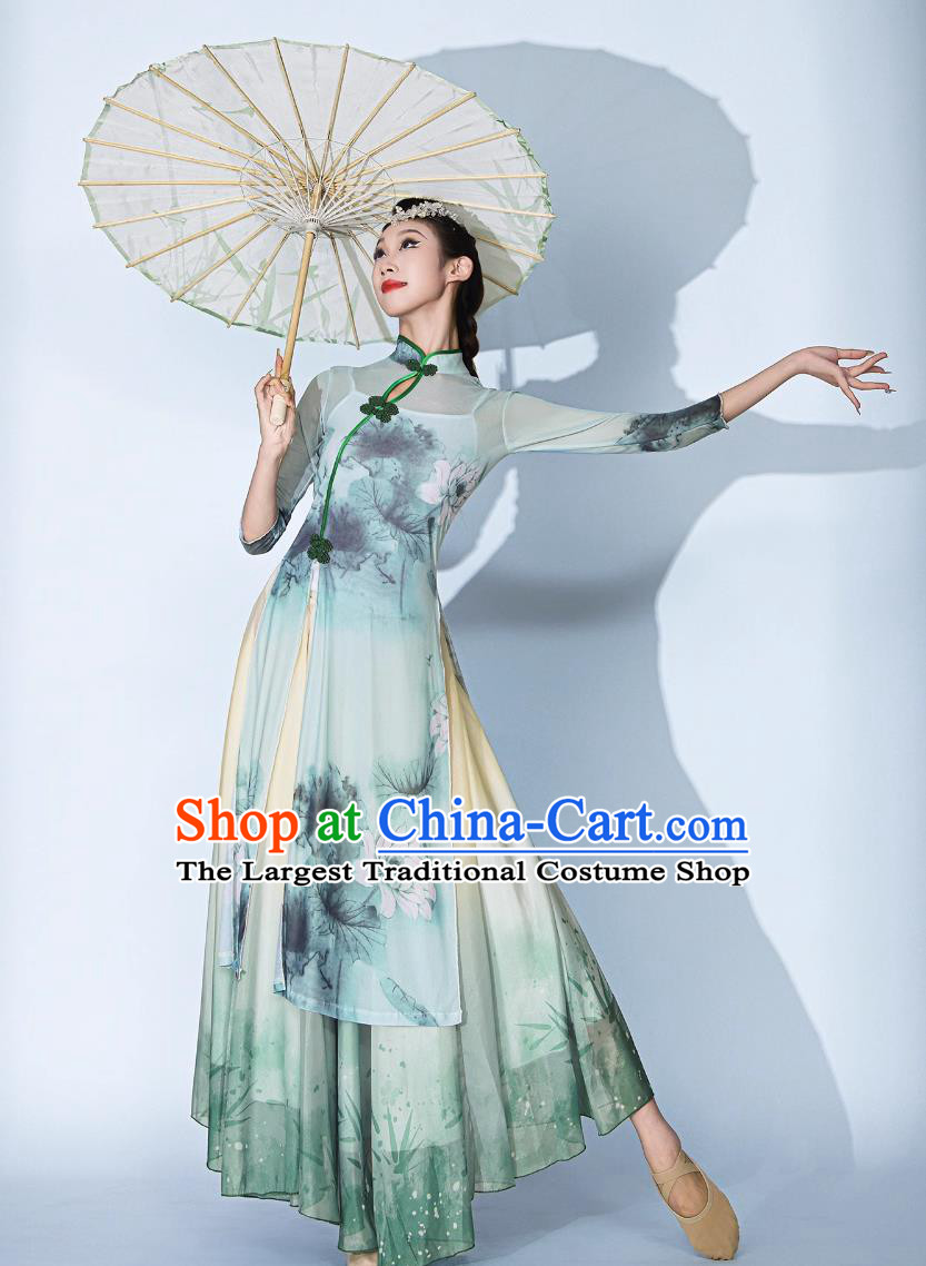 Lotus Dance Costume Classical Dance Clothing Gauze Qipao Dress Chinese Dance Cheongsam