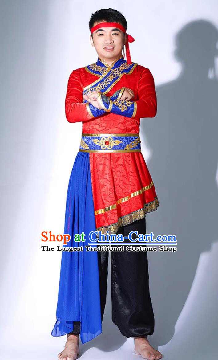 Mongolian Ethnic Clothing Male Drum Performance Costume Chinese Opening Dance Outfit