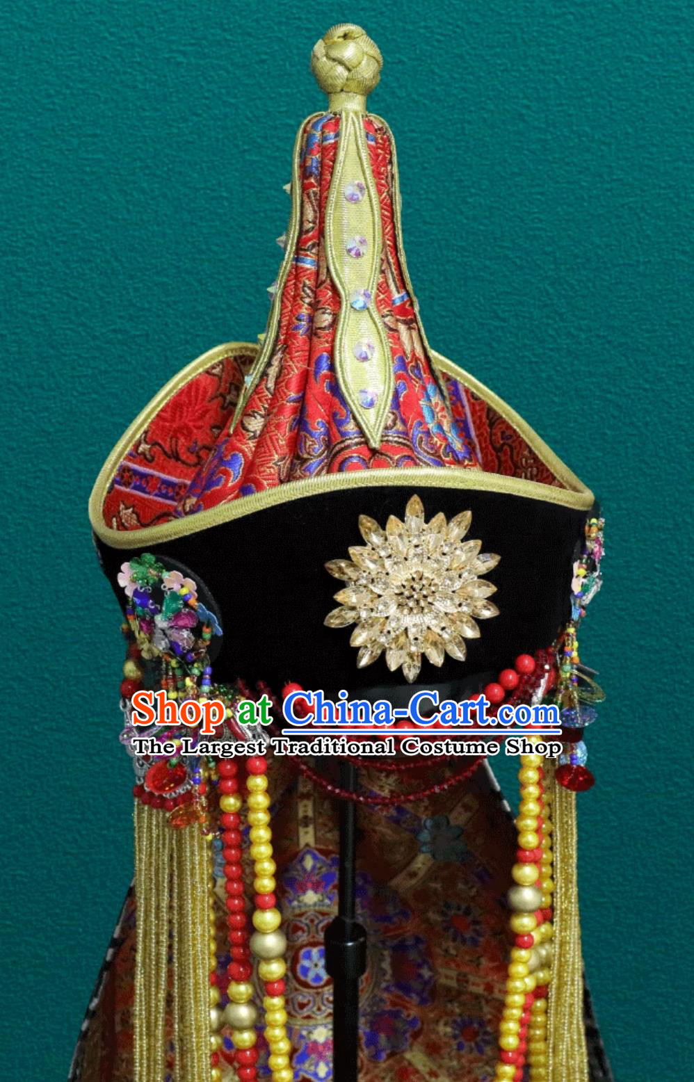 Ladies Red Premium Headpiece Chinese Mongolia Show Braid Performance Hair Accessory Forehead Ornament