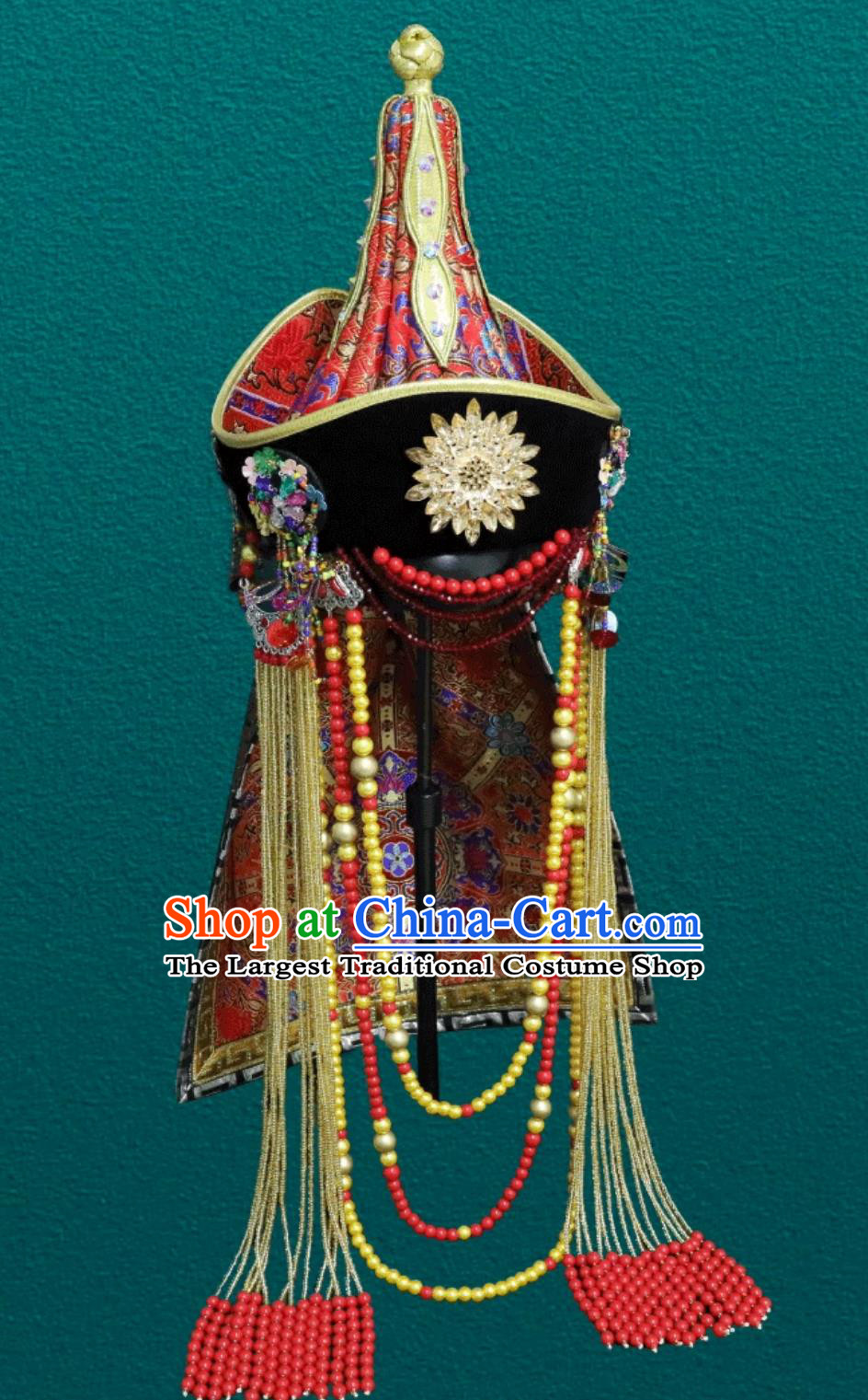 Ladies Red Premium Headpiece Chinese Mongolia Show Braid Performance Hair Accessory Forehead Ornament