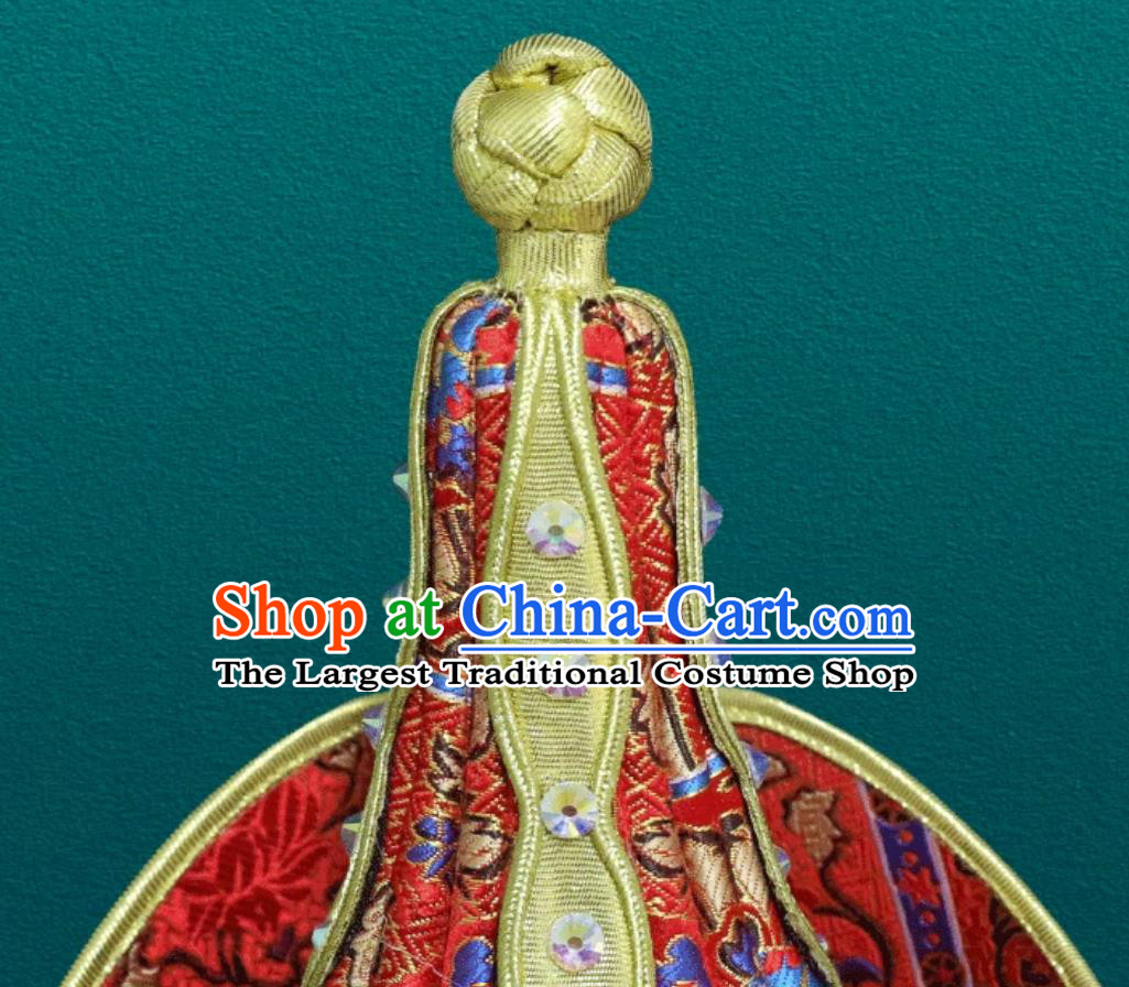 Ladies Red Premium Headpiece Chinese Mongolia Show Braid Performance Hair Accessory Forehead Ornament