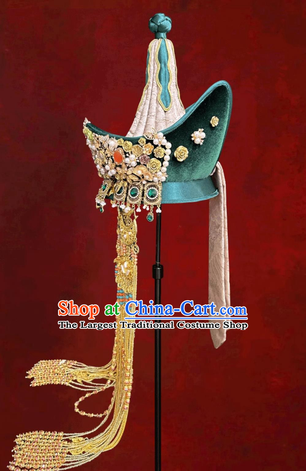 Champagne Gold Premium Mongolian Ethnic Tassel Headpiece Fashion Show Performance Hair Accessory Photography Travel Forehead Hat
