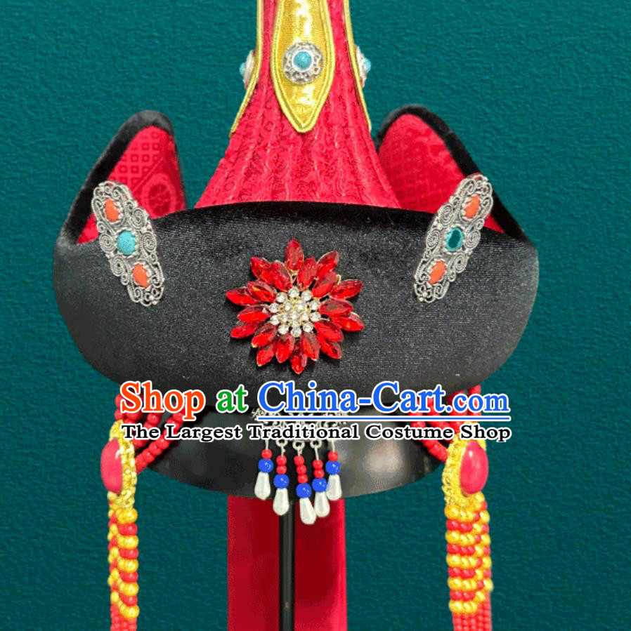 Mongolian Ladies Red Hat Chinese Dance Performance Premium Wedding Headpiece